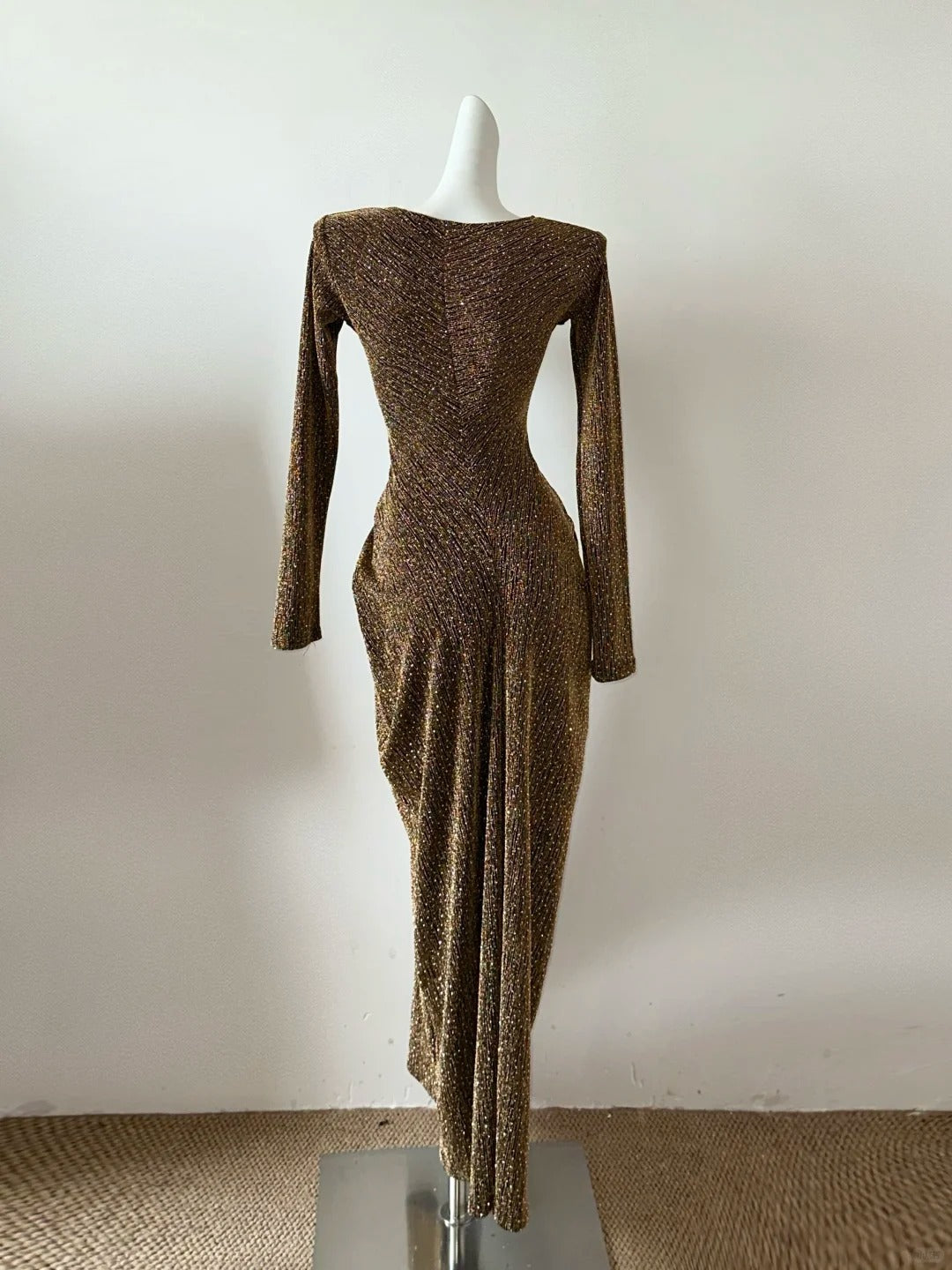 Brown Shiny Sexy Fashion Elegant Long Sleeve Long Sequin Exquisite Beaded Ball Gown Evening Gown Party Dress Prom Gown gh4040