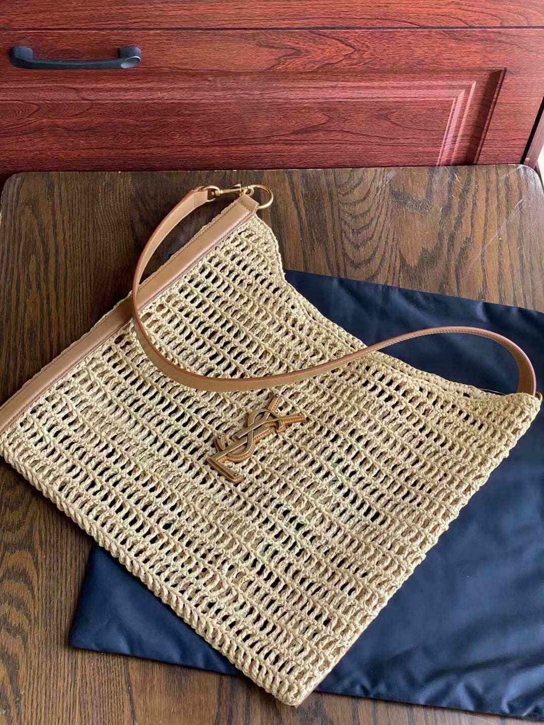 SAINT LAURENT Oxalis crochet raffia shoulder bag