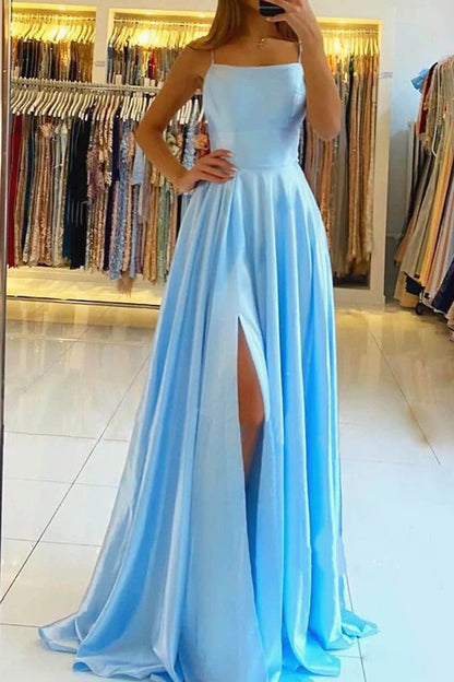 Simple A Line Sage Green Long Prom Dress With Slit Evening Party Dress KX79