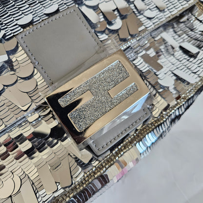 Fendi silver sequin and leather baguette bag