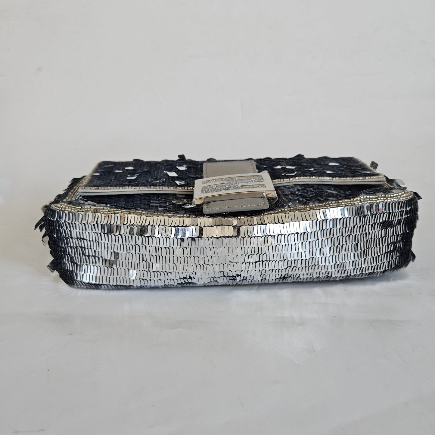 Fendi silver sequin and leather baguette bag