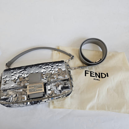 Fendi silver sequin and leather baguette bag