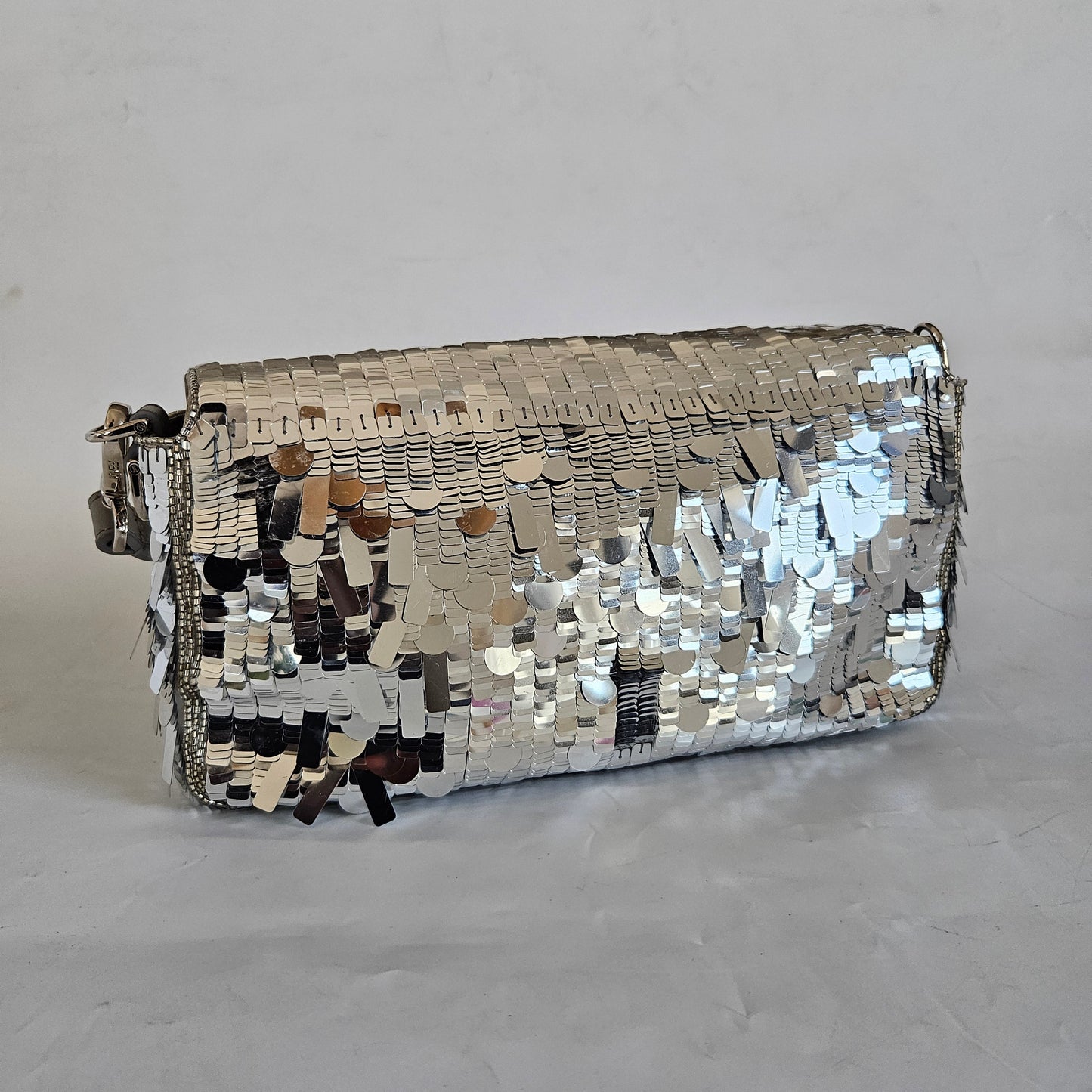 Fendi silver sequin and leather baguette bag