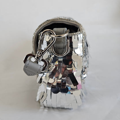 Fendi silver sequin and leather baguette bag