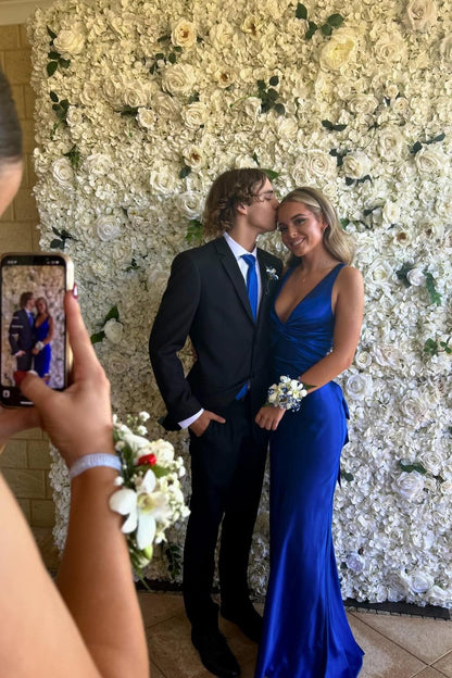 V Neck Yellow Satin Bow Back Party Dress Gala Dresses Elegant