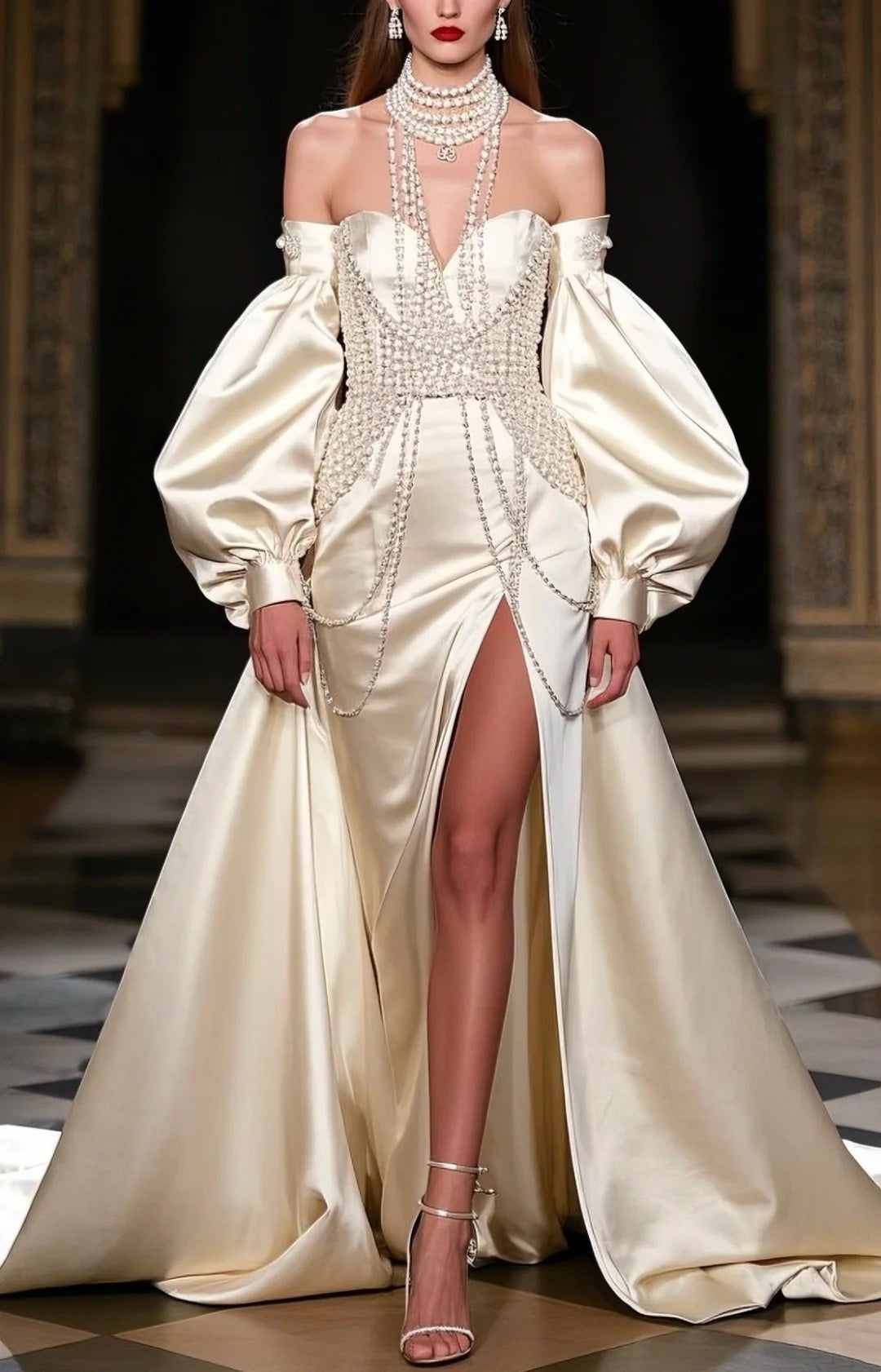 Ivory White Elegant Fashion Long Satin Ball Gown Evening Dress Party Dress gh4790