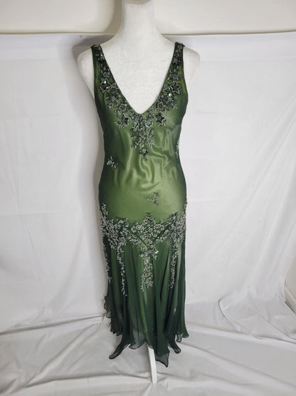 Green Vintage Elegant Delicate Floral  Applique Beaded Long tulle Chiffon Prom Gown Evening Dress Party Dress gh3227