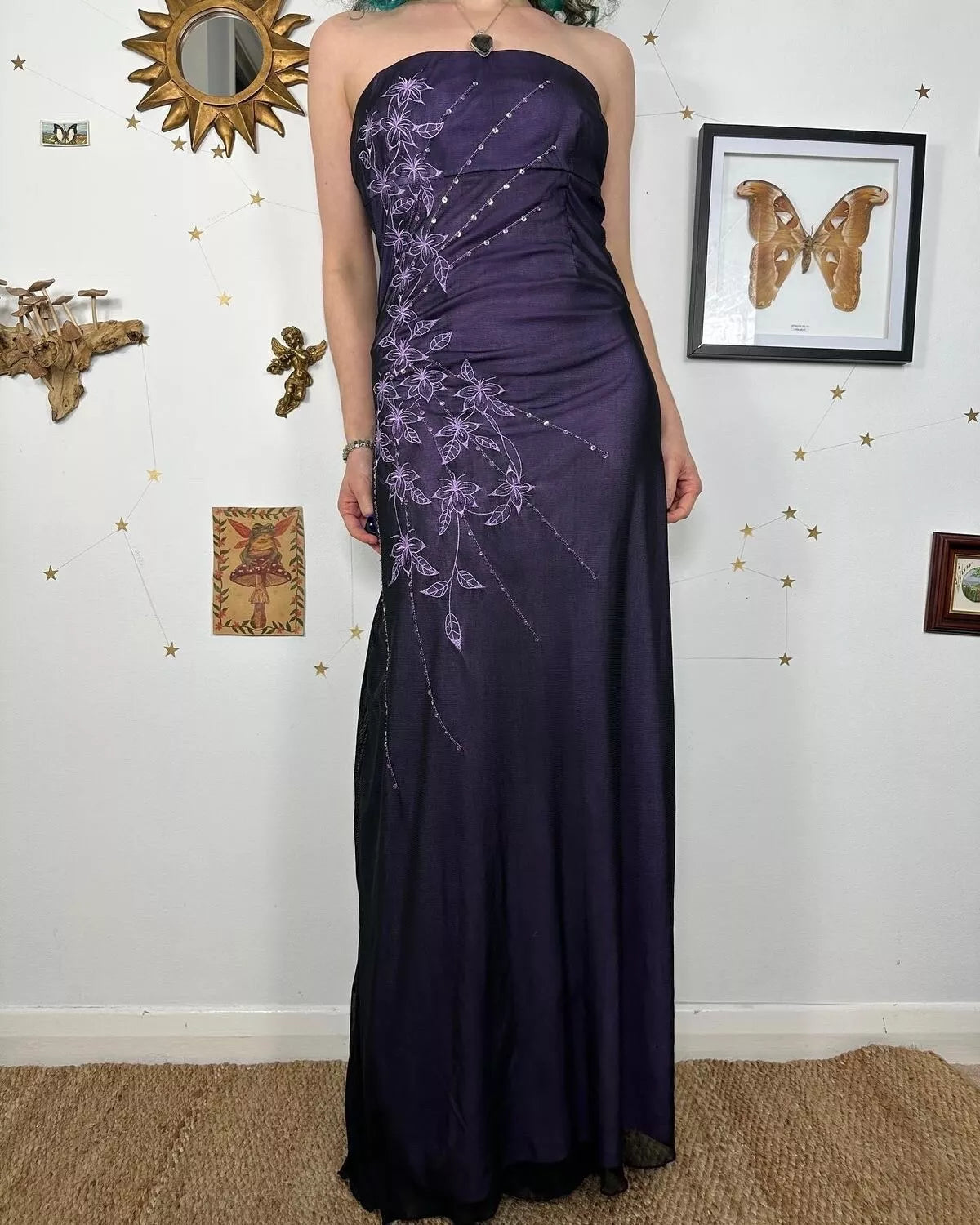 Purple Gorgeous Exquisite Embroidered Applique Beading Strapless Long Elegant Tulle Ball Gown Evening Dress gh3223