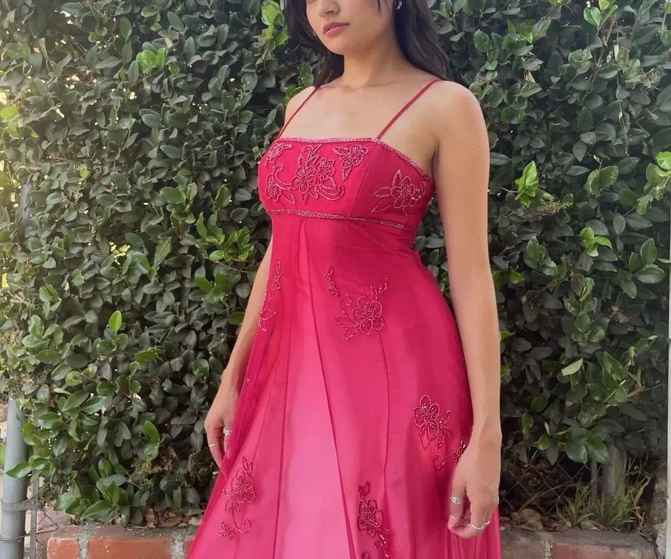 Red Fashion Elegant Exquisite Embroidery Beading Spaghetti Strap Long Tulle prom dress Evening Gown Party Dress gh3576