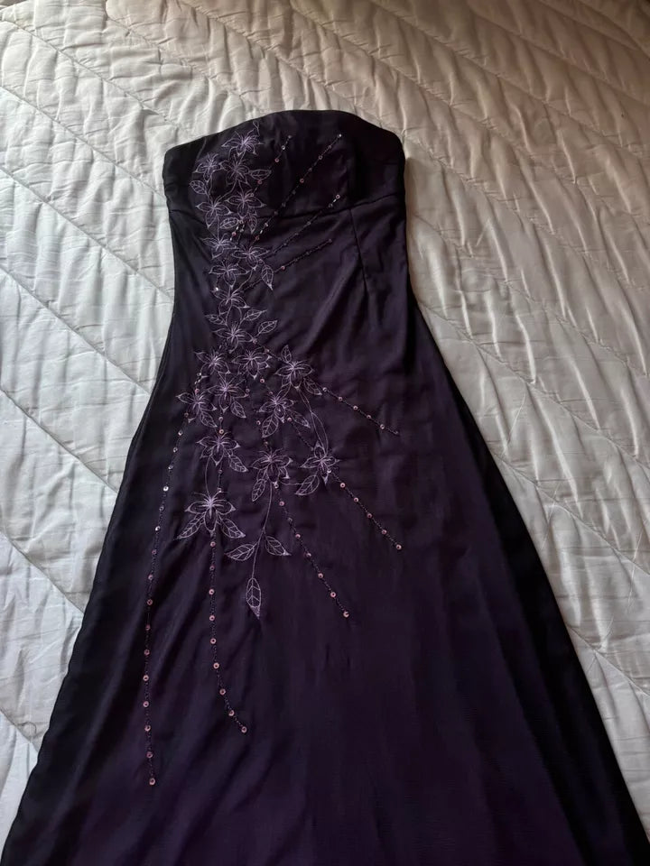 Purple Gorgeous Exquisite Embroidered Applique Beading Strapless Long Elegant Tulle Ball Gown Evening Dress gh3223