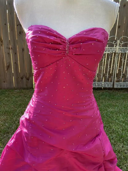 Pink Retro Elegant Tube Top Exquisite Rhinestone Long Ball Gown Evening Dress gh3310