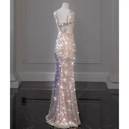 pink gorgeous sparkling pretty mermaid ball gown with detachable bow long elegant sequin formal prom dress eveng Dress Party Dress gh3544