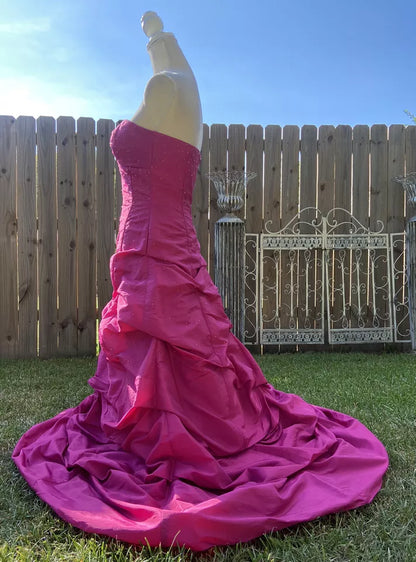 Pink Retro Elegant Tube Top Exquisite Rhinestone Long Ball Gown Evening Dress gh3310