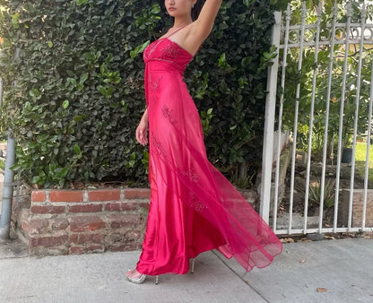 Red Fashion Elegant Exquisite Embroidery Beading Spaghetti Strap Long Tulle prom dress Evening Gown Party Dress gh3576