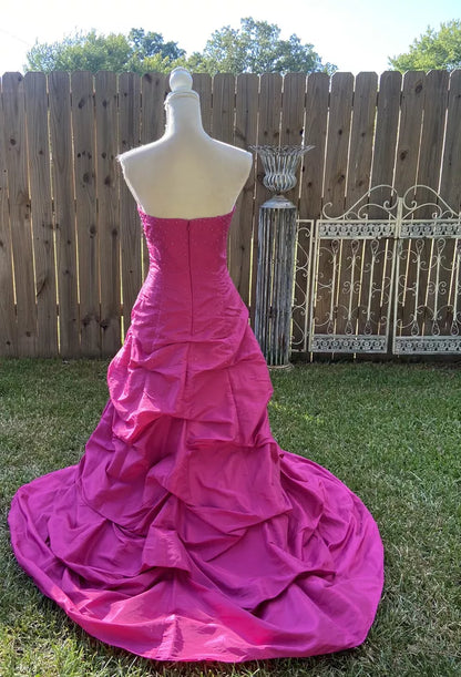 Pink Retro Elegant Tube Top Exquisite Rhinestone Long Ball Gown Evening Dress gh3310