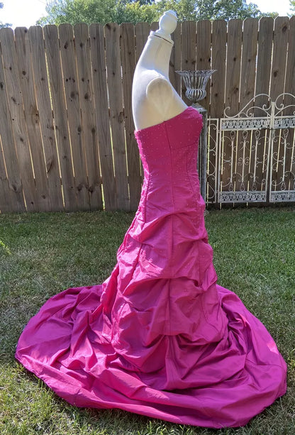 Pink Retro Elegant Tube Top Exquisite Rhinestone Long Ball Gown Evening Dress gh3310