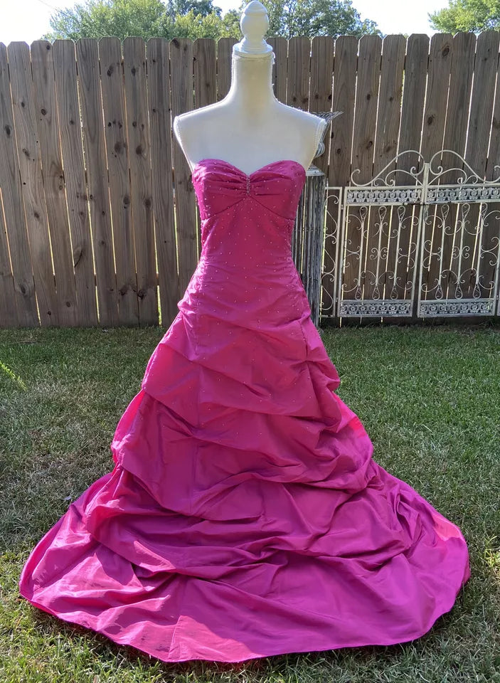 Pink Retro Elegant Tube Top Exquisite Rhinestone Long Ball Gown Evening Dress gh3310