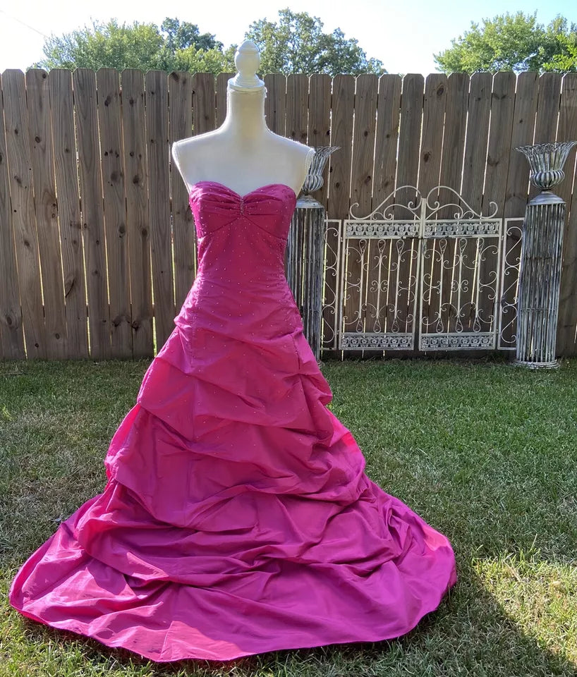 Pink Retro Elegant Tube Top Exquisite Rhinestone Long Ball Gown Evening Dress gh3310