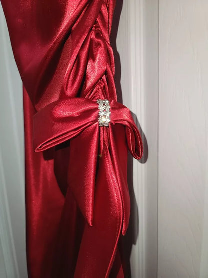 Hot Red Suspender Fashion Sexy Simple long Satin Ruffle Elegant Ball Gown Evening Dress Party Dress Homecoming Dress gh3234