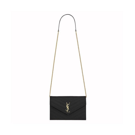 Saint Laurent Envelope Chain Wallet In Grain De Poudre Embossed