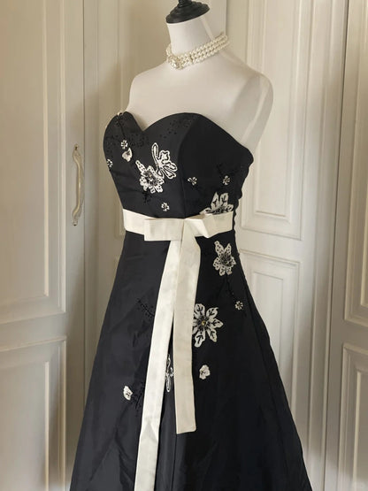 Black and White Elegant Stylish Exquisite Beaded Midi/Short Satin Homecoming Dresses Prom Dresses Evening Dresses Party Dresses Prom Dresses gh3999