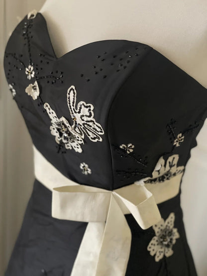 Black and White Elegant Stylish Exquisite Beaded Midi/Short Satin Homecoming Dresses Prom Dresses Evening Dresses Party Dresses Prom Dresses gh3999