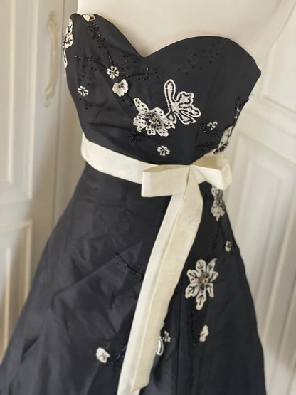 Black and White Elegant Stylish Exquisite Beaded Midi/Short Satin Homecoming Dresses Prom Dresses Evening Dresses Party Dresses Prom Dresses gh3999