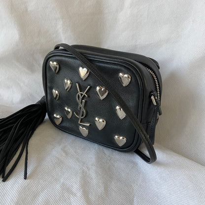 Saint Laurent Black Leather Monogram Heart Blogger Crossbody Bag