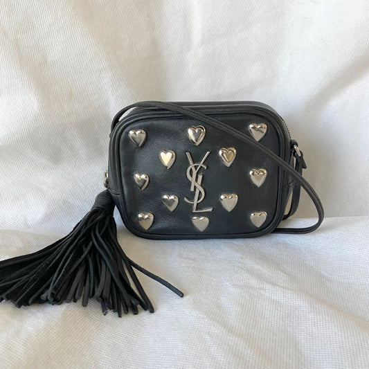 Saint Laurent Black Leather Monogram Heart Blogger Crossbody Bag