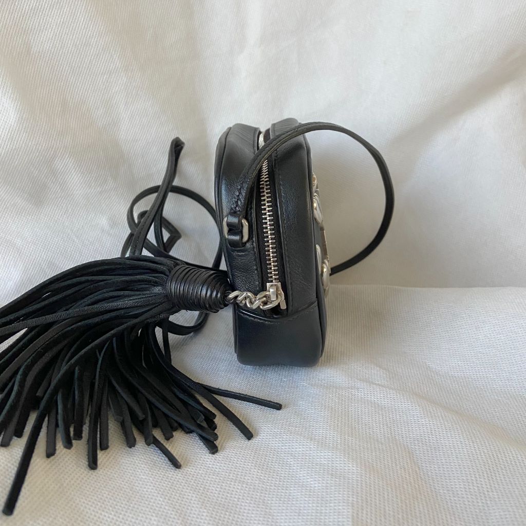 Saint Laurent Black Leather Monogram Heart Blogger Crossbody Bag