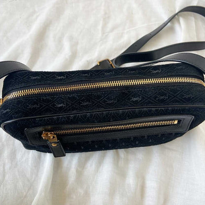 Saint Laurent Monogram Debossed Suede Camera Crossbody Bag