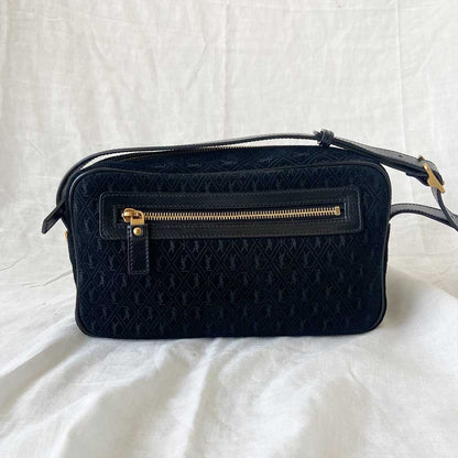 Saint Laurent Monogram Debossed Suede Camera Crossbody Bag