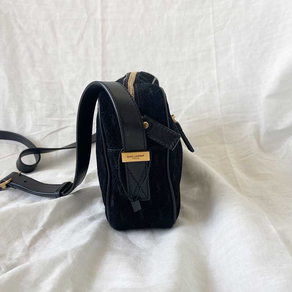 Saint Laurent Monogram Debossed Suede Camera Crossbody Bag