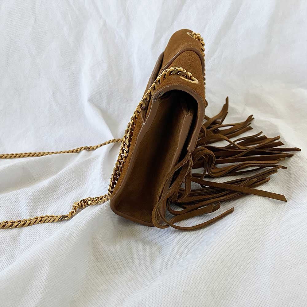 Saint Laurent Monogram Suede Fringe Shoulder Bag