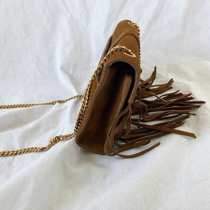 Saint Laurent Monogram Suede Fringe Shoulder Bag