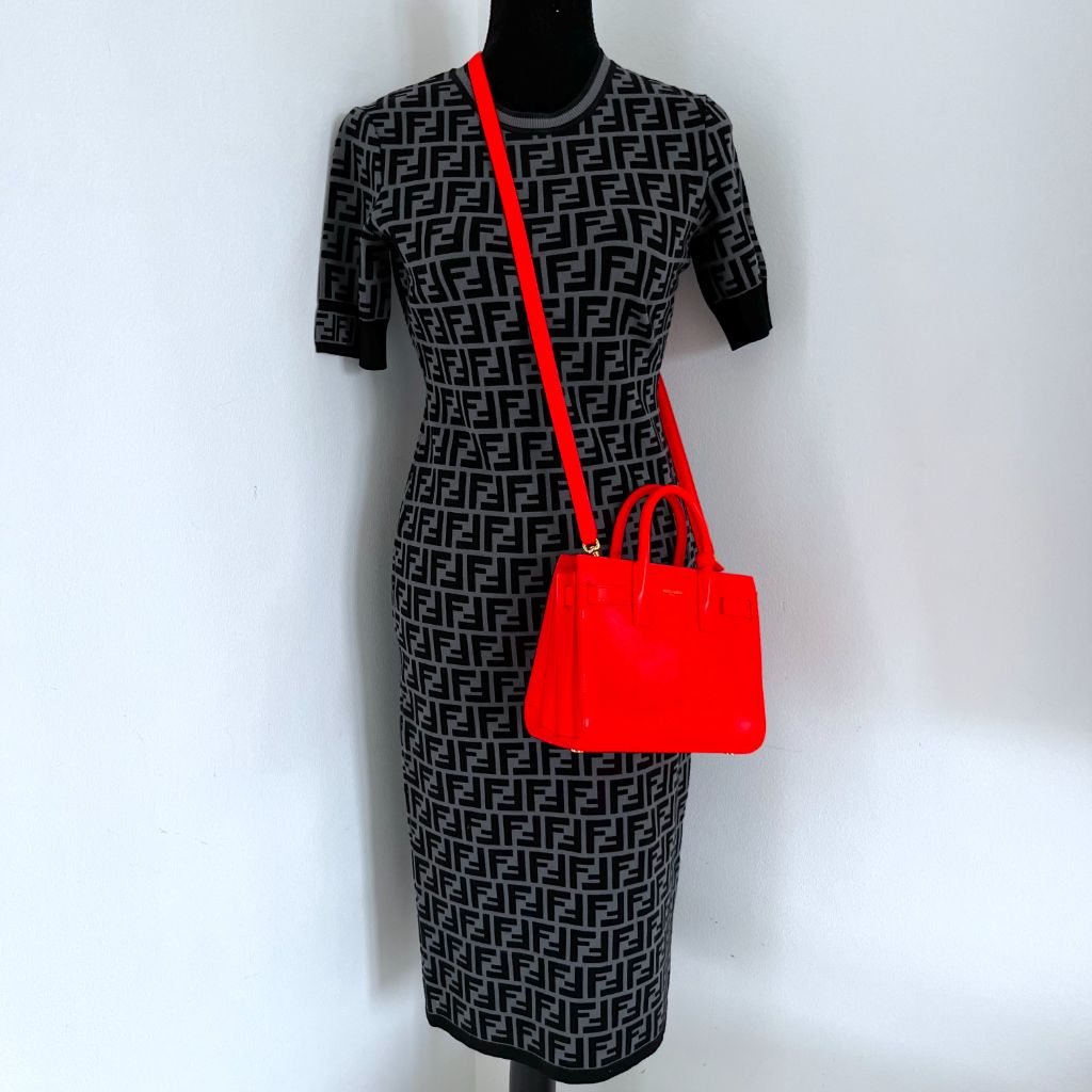 Saint Laurent neon orange nano sac de jour tote bag