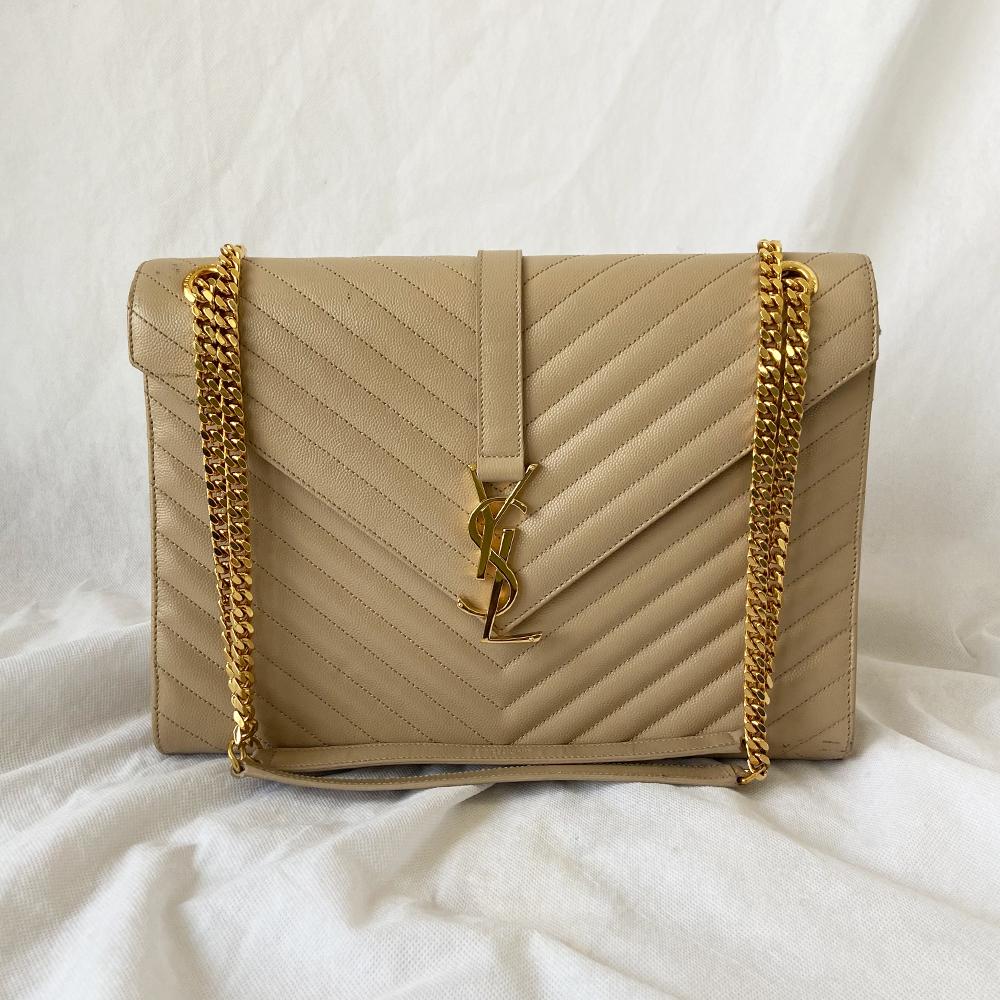 Saint Laurent Nude Matelasse Large Cassandre Flap Bag