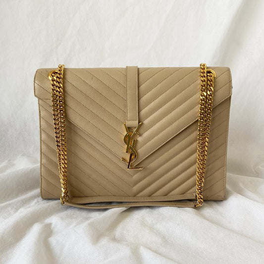 Saint Laurent Nude Matelasse Large Cassandre Flap Bag