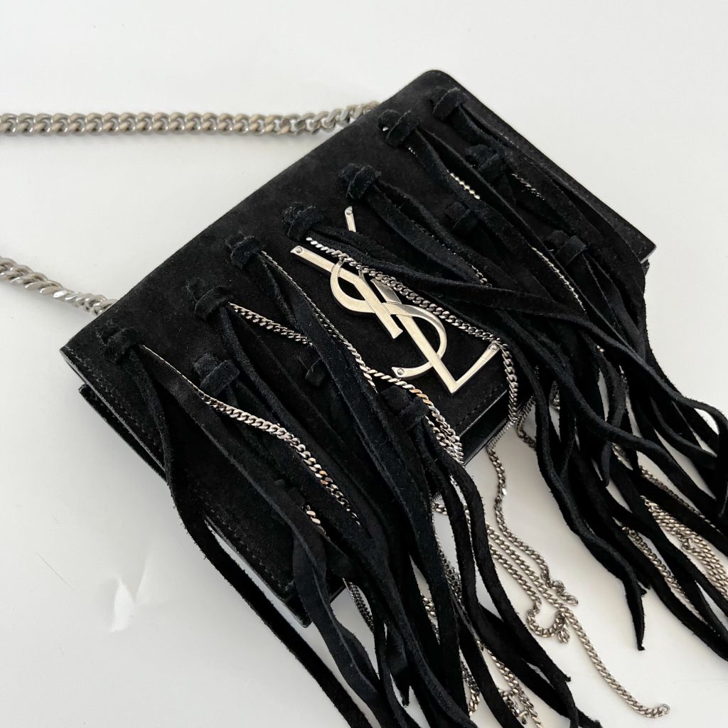 Saint Laurent Paris Black Suede Small Kate Tassel chain fringe Crossbody Bag