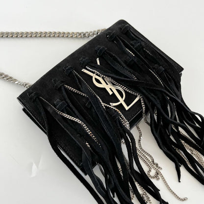 Saint Laurent Paris Black Suede Small Kate Tassel chain fringe Crossbody Bag