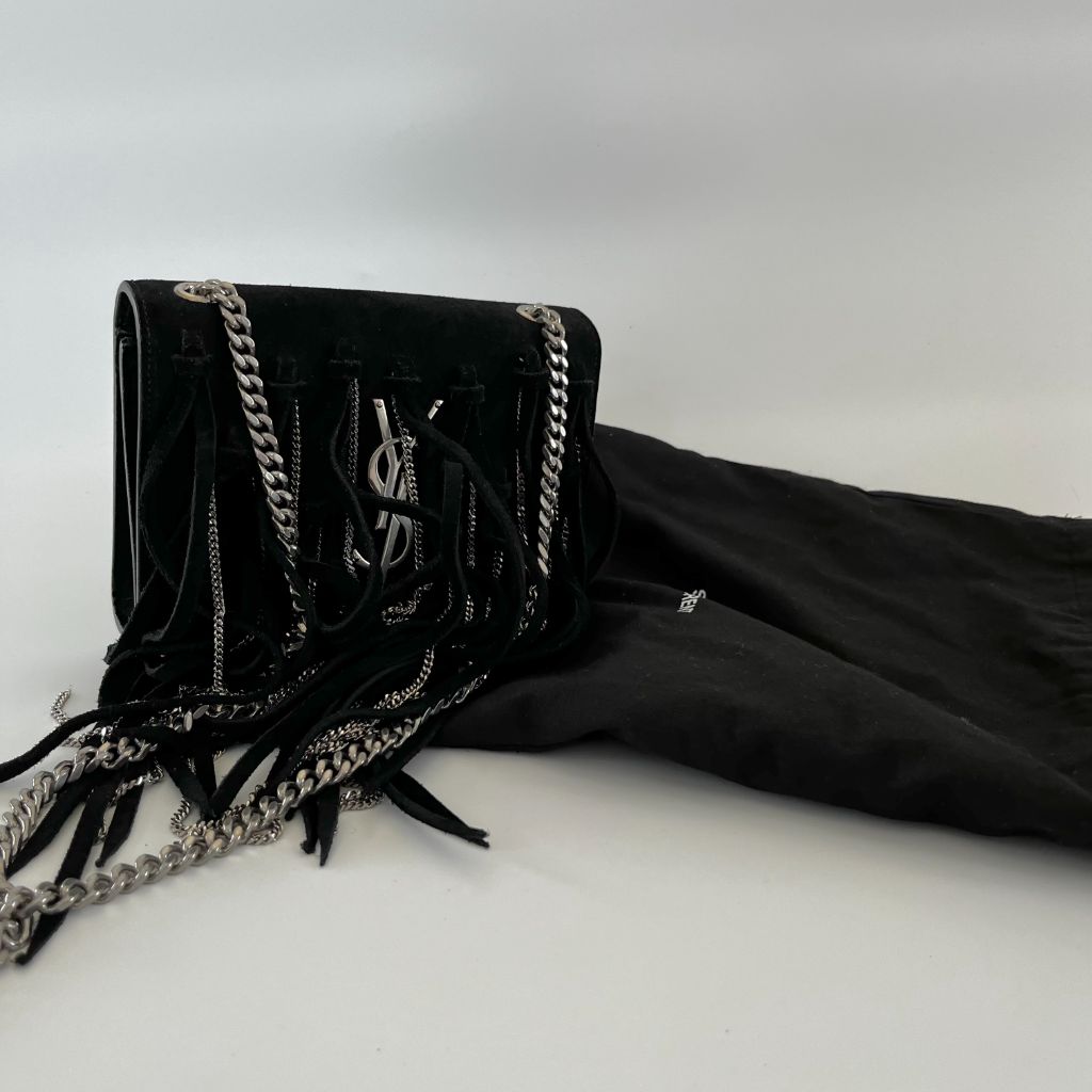 Saint Laurent Paris Black Suede Small Kate Tassel chain fringe Crossbody Bag