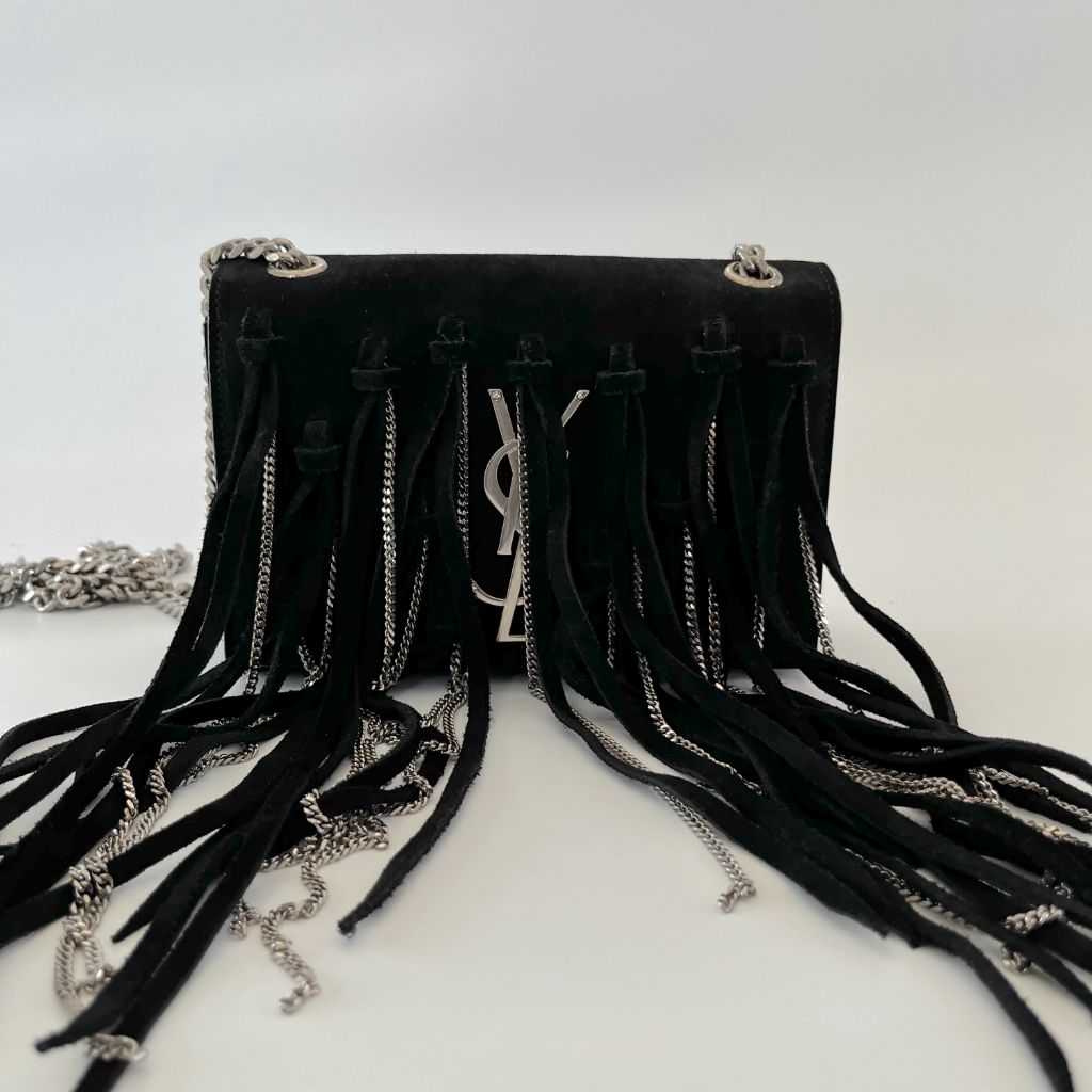 Saint Laurent Paris Black Suede Small Kate Tassel chain fringe Crossbody Bag