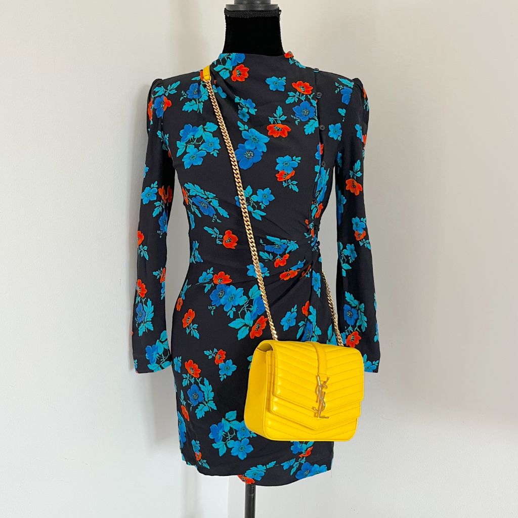 Saint Laurent yellow chevron stitch double flap crossbody bag