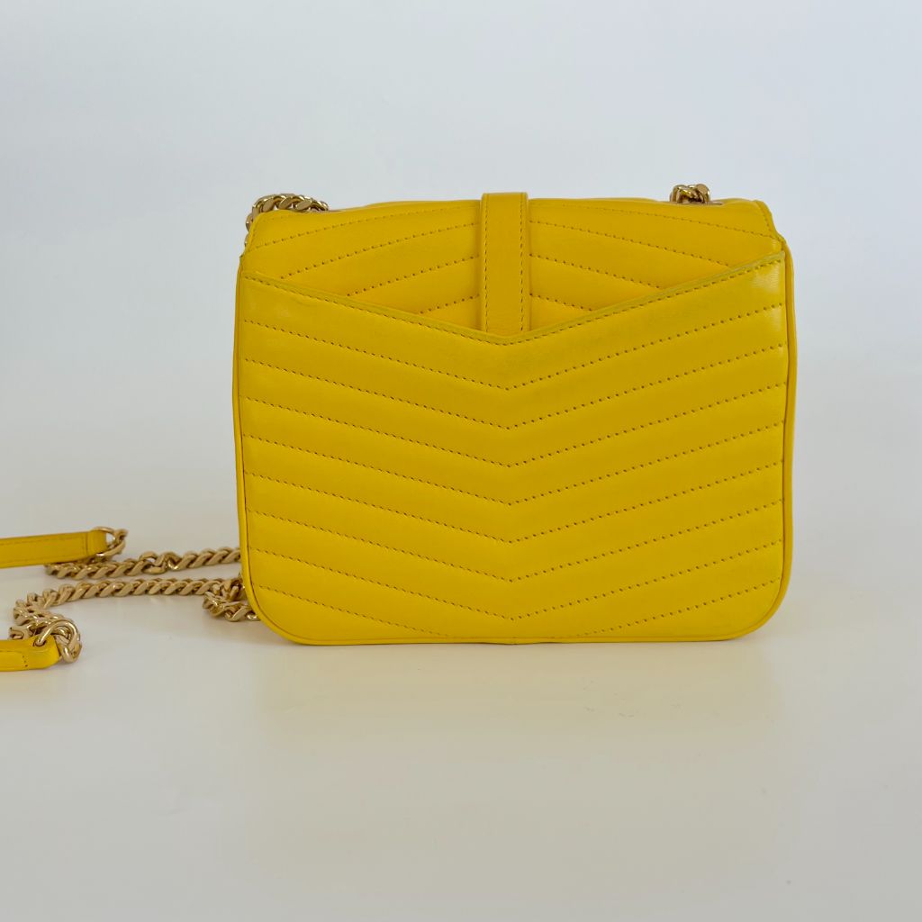 Saint Laurent yellow chevron stitch double flap crossbody bag