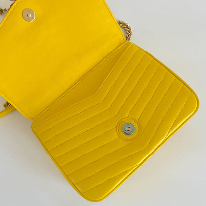 Saint Laurent yellow chevron stitch double flap crossbody bag