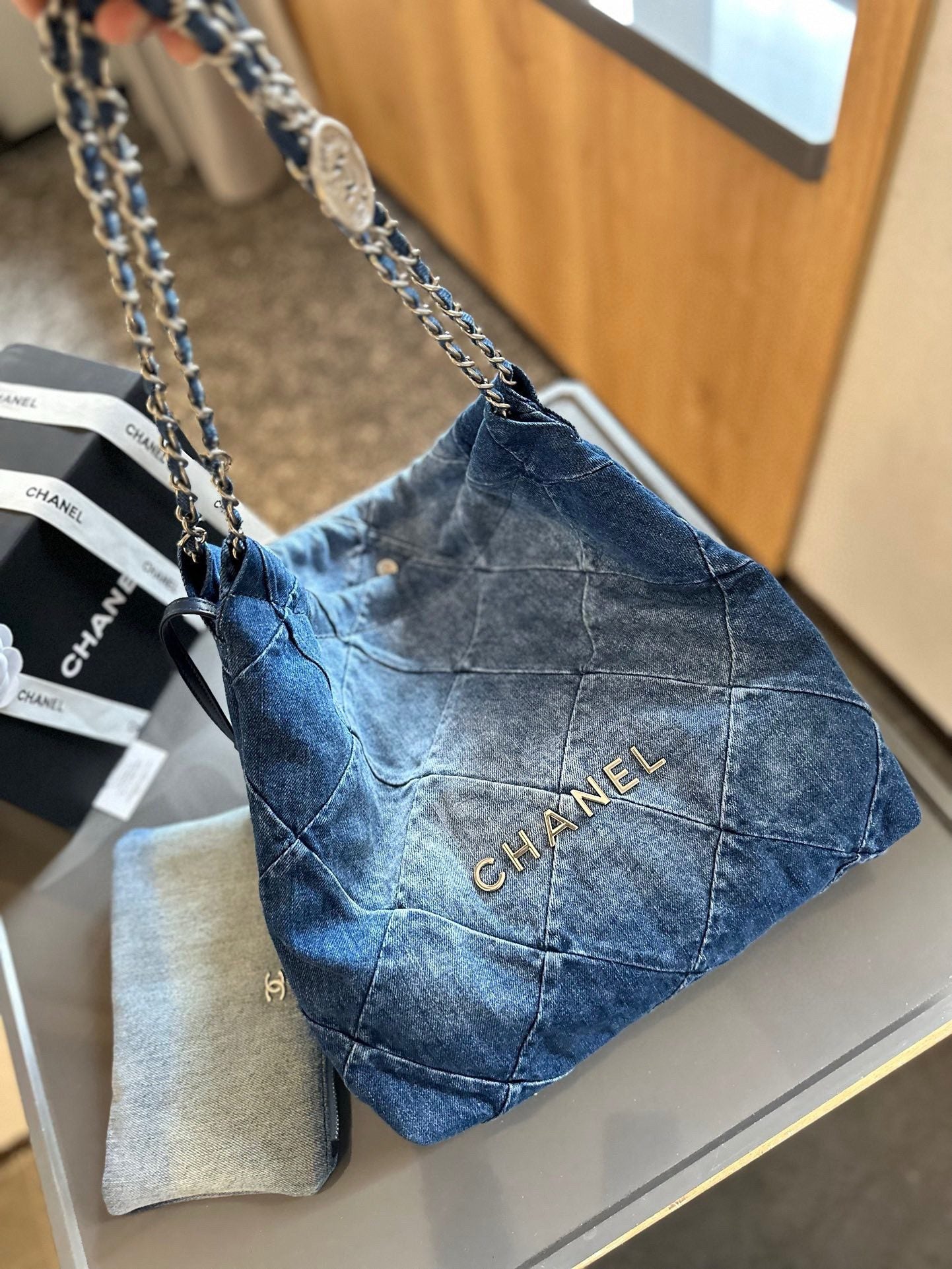 CHANEL 22 In Denim Small Handbag