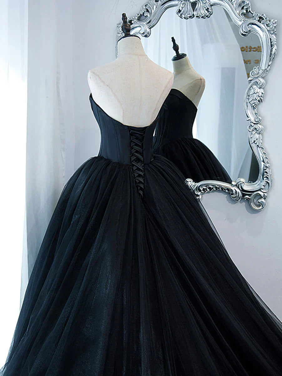 Black stylish and elegant long tulle floor-length ball gown evening dress 10152