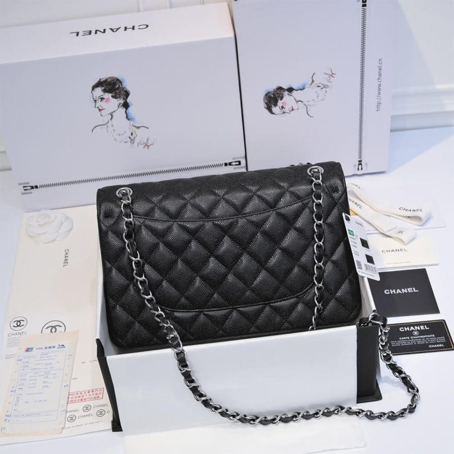 CHANEL LARGE CLASSIC HANDBAG Grained Calfskin & Silver Metal