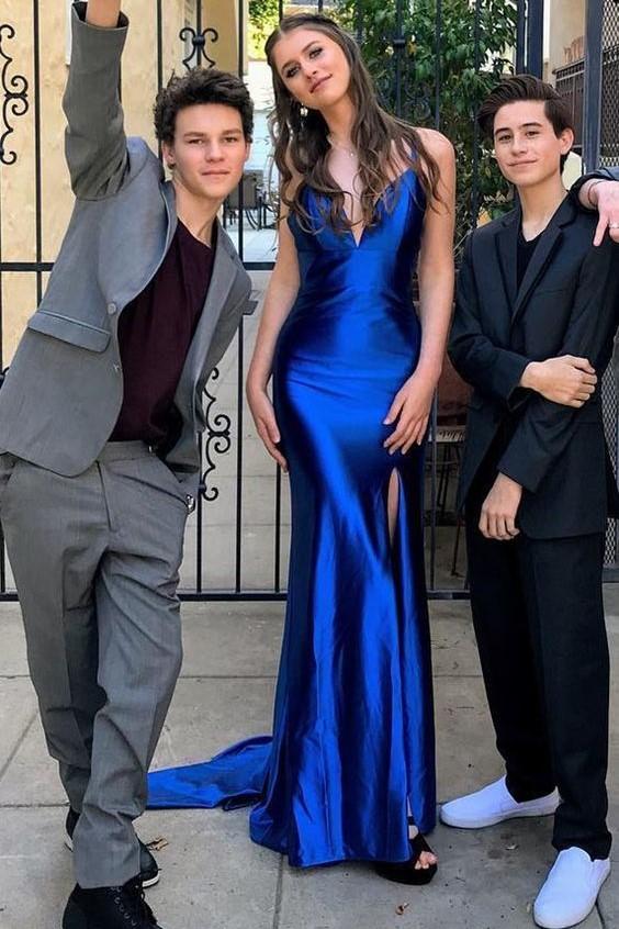 Sweetheart Royal Blue Evening Dress with Slit Side