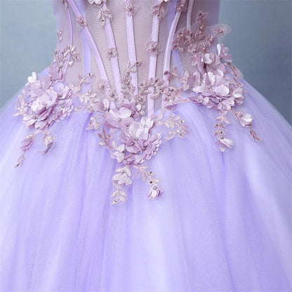 Light purple tulle lace long prom dress, sweet 16 dress KS2907